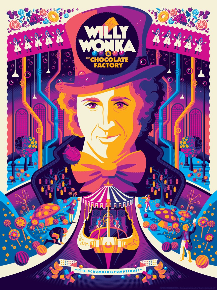 strongstufftom's tweet image. my new &quot;willy wonka &amp;amp; the chocolate factory&quot; screenprints are now available through @DarkHallMansion! 
darkhallmansionstore.com