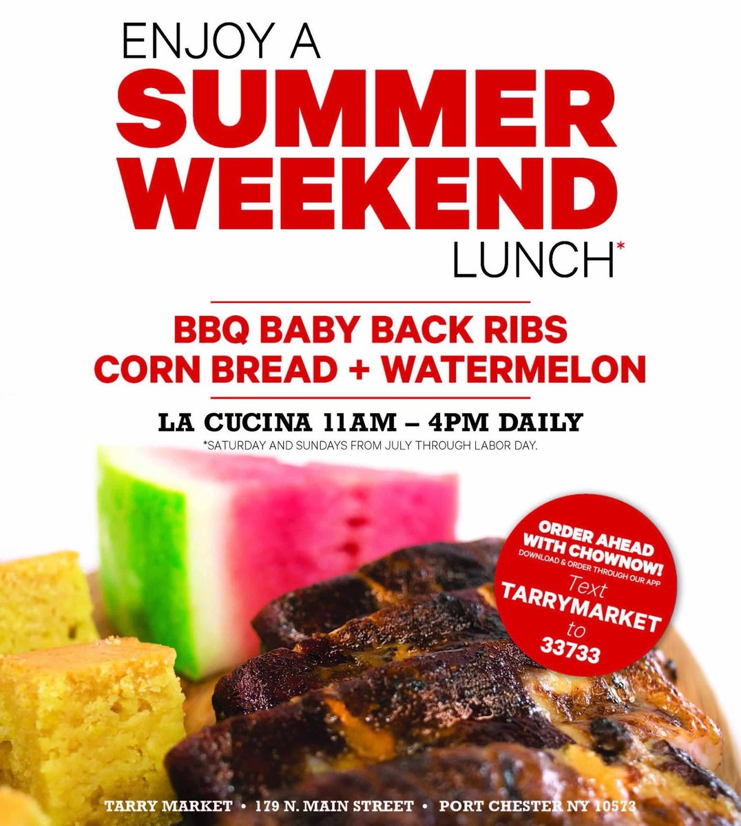 TarryMarket's tweet photo. Weekend Lunch at Tarry Market!
On Saturdays and Sundays from July through Labor Day, visit Tarry Market for BBQ Baby Back Ribs! https://t.co/SIzLv6P88J
