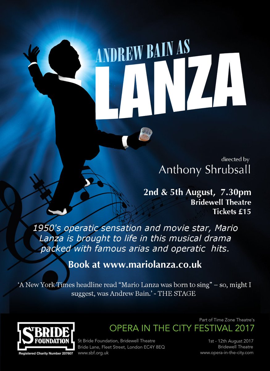 StageTalkUK's tweet photo. #LanzaThePlay, part of London's #OperaInTheCity 2017, stars @andrewbain &amp; plays at @BridewellCentre 2nd &amp; 5th August
https://t.co/FHrkR4GUN9 https://t.co/8ArrBU6HtJ