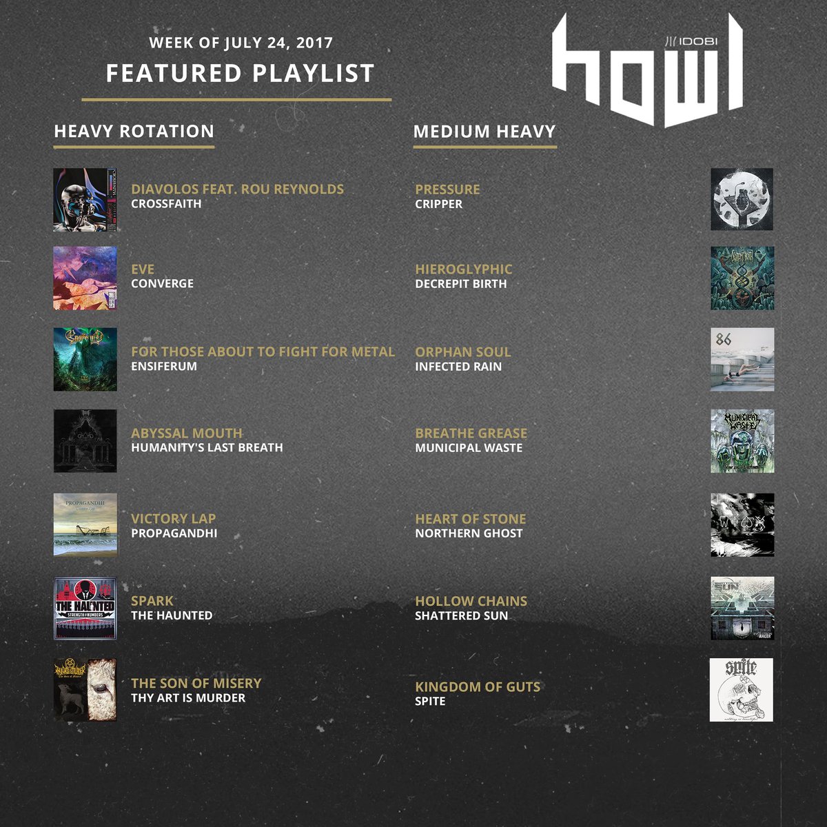 New Music into rotation! <a href="/CrossfaithJapan/">CrossfaithJapan</a> <a href="/Convergecult/">Converge</a> <a href="/EnsiferumMetal/">Ensiferum</a> <a href="/HumanitysLast/">Humanity'sLastBreath</a> <a href="/propagandhi/">PROPAGANDHI</a> <a href="/thehauntedband/">The Haunted</a> <a href="/thyartismurder/">Thy Art Is Murder</a> (1/2)