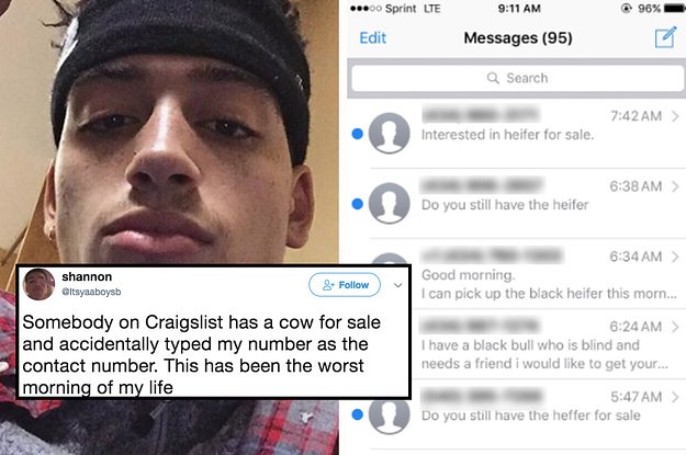 BuzzFeed's tweet photo. Someone put this teen's number on a Craigslist ad for a cow and now his phone is blowing up 
https://t.co/DroSs8XdHZ https://t.co/zI2P7qyB74