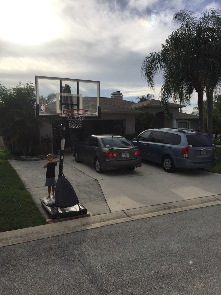 CoachCorbin's tweet photo. One of the most important parts of the house got put up today! 🏀 https://t.co/u1SK9E7h0c