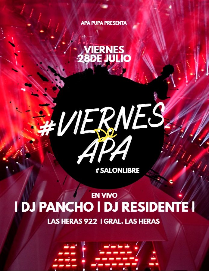 ApaPupaRestoBar's tweet photo. #LINDOVIERNESPARAUNACERVEZABIENFRIA #SALONLIBRE #SINMESAS #DJPANCHO #DJMOMO #APAESFIESTA #NOCHEDEAMIGOS #ESTAMOSVOLVIENDO https://t.co/gv8Csb9shb