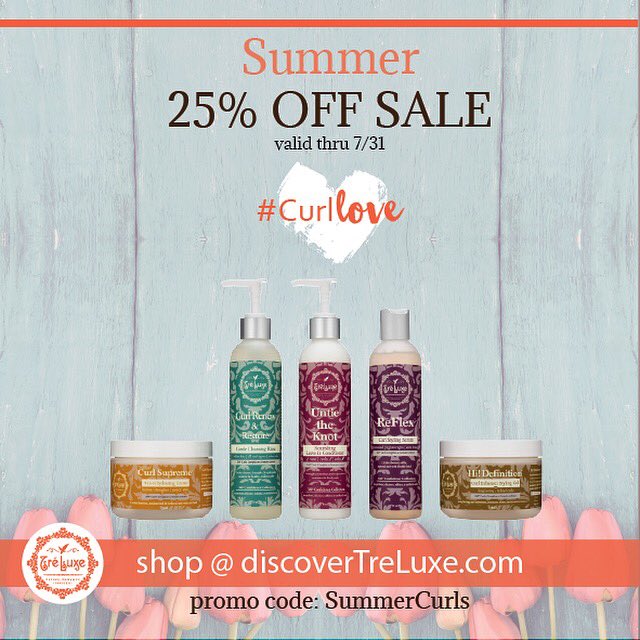 #TreLuxeCurlLove Enjoy 25% OFF our premium #curly hair products thru 7/31 @ discoverTreLuxe.com w/code: "SummerCurls"  ☀️