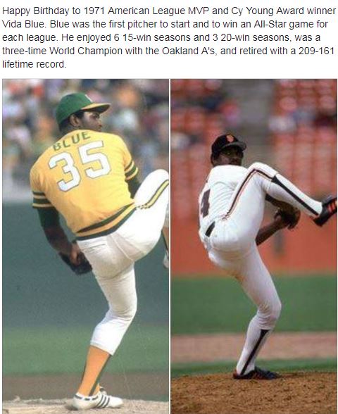 JihadwatchRS \"70sBaseball: Happy Birthday to 1971 AL MVP & CYA winner Vida Blue!
Athletics SFGiants 
