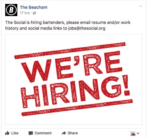WGTailgateParty's tweet photo. #TheSocial is hiring! Gotta pay for those drinks somehow.

#WGTP https://t.co/MTDZ7iWsxy