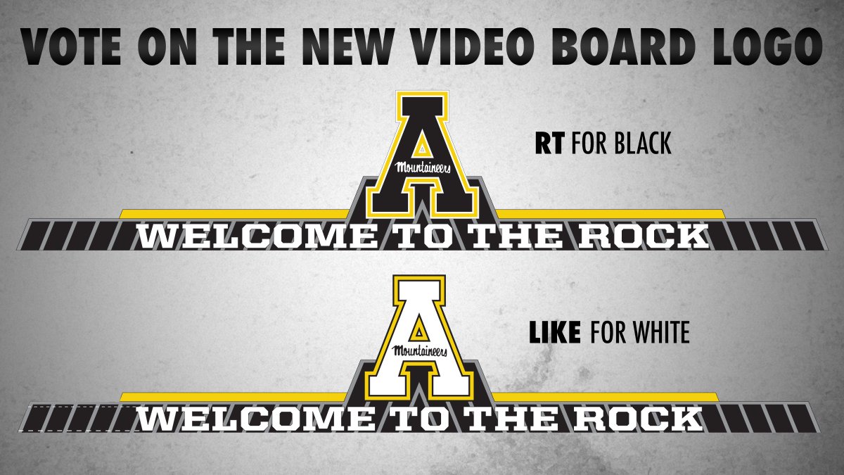 appstatesports's tweet photo. Mountaineer fans, pick the logo that will go on top of the new video board!

RT for Black 'A'
Like for White 'A'

Winner revealed on Sunday. https://t.co/RmQ76AjhwY