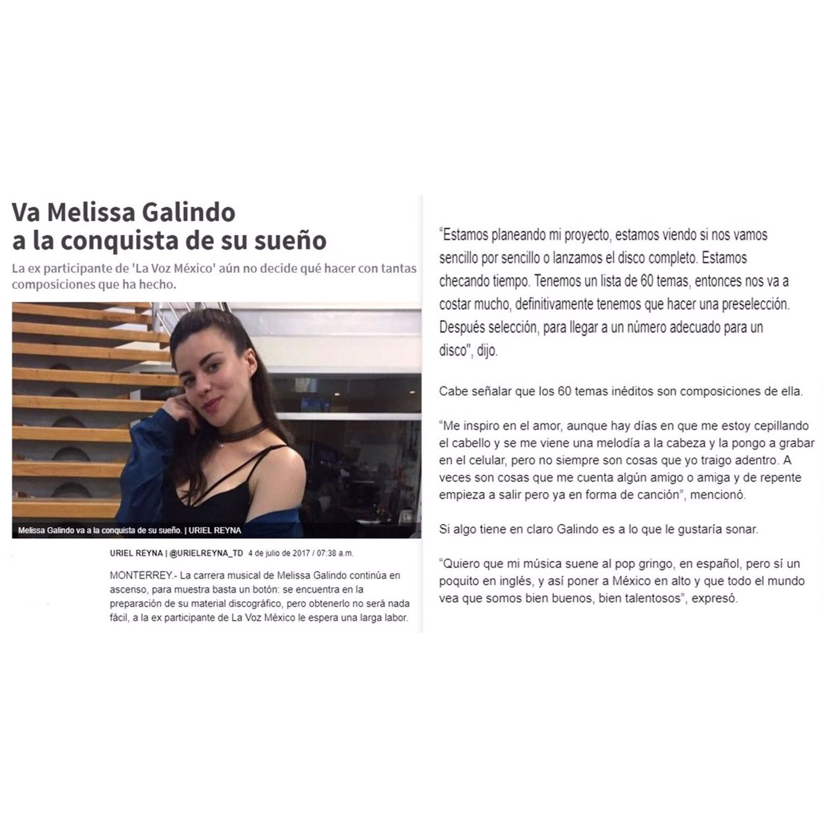 MelissaGaUpdate's tweet photo. 📰Entrevista para #multimedios |@melissagalindoo @UrielReyna_TD #Telediario #MelissaGalindo vía @ElvisGali https://t.co/fzegJ9tk5Q https://t.co/Je6QCq5WLc