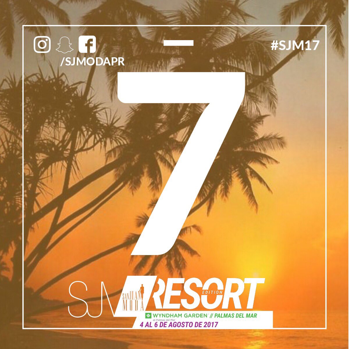 SanJuanModaPR's tweet photo. San Juan Moda Resort Edition 2017 Se estará presentando en el Hotel @WyndhamPalmas del 4 al 6 de agosto! #SJModa17 #ResortEdition17 #7días https://t.co/2b9kEsnilE