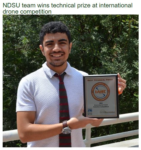 MikeKesslerPhD's tweet image. NDSU Team Wins Big at International Aerial Robotics Competition
#GoBisonEngineering #GoBisonComputerScience
uasweekly.com/2017/07/28/nor…