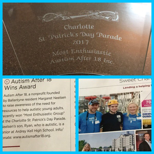 AutismAfter18NC's tweet photo. @BallantyneMag Thank you for sharing the story about our award! #autism #StPatricksDay2017 #clt https://t.co/EzQR8gQc5U