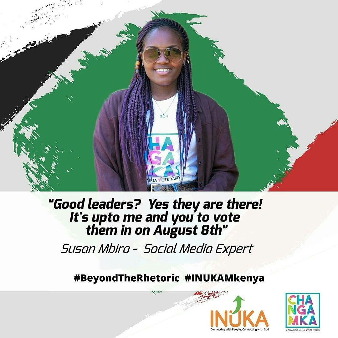 InukaLeadership's tweet photo. "Good leaders? it's up to you and me to vote them in on August 8th" ~ @mbira_susan - Social Media Expert #BeyondTheRhetoric #INUKAMkenya https://t.co/Ijc7YC7y3Y