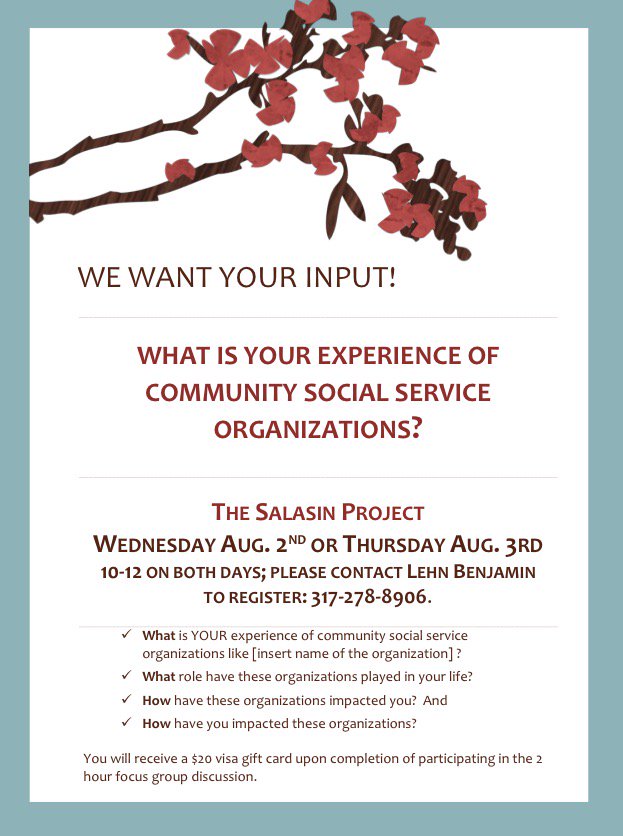4sc_greenfield's tweet photo. We want your input! What is your experience of community social service organizations? Meet at The Salasin Project Aug 2 or 3, 10-12! https://t.co/ispOWdctg3