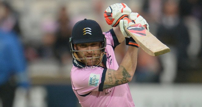 SkyCricket's tweet photo. WATCH HIGHLIGHTS from #SUSvMID in the @NatWestT20Blast as there's early fireworks from Brendon McCullum before rain: https://t.co/lNMJP4GYUO https://t.co/HYORyu2biS