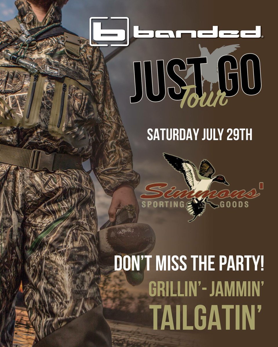 BandedBrands's tweet photo. Tomorrow - come hang with us at Simmons' Sporting Goods in Bastrop, LA. We're throwin' down and we got eats! #BandedJustGoTour https://t.co/UYsSjOq0rg