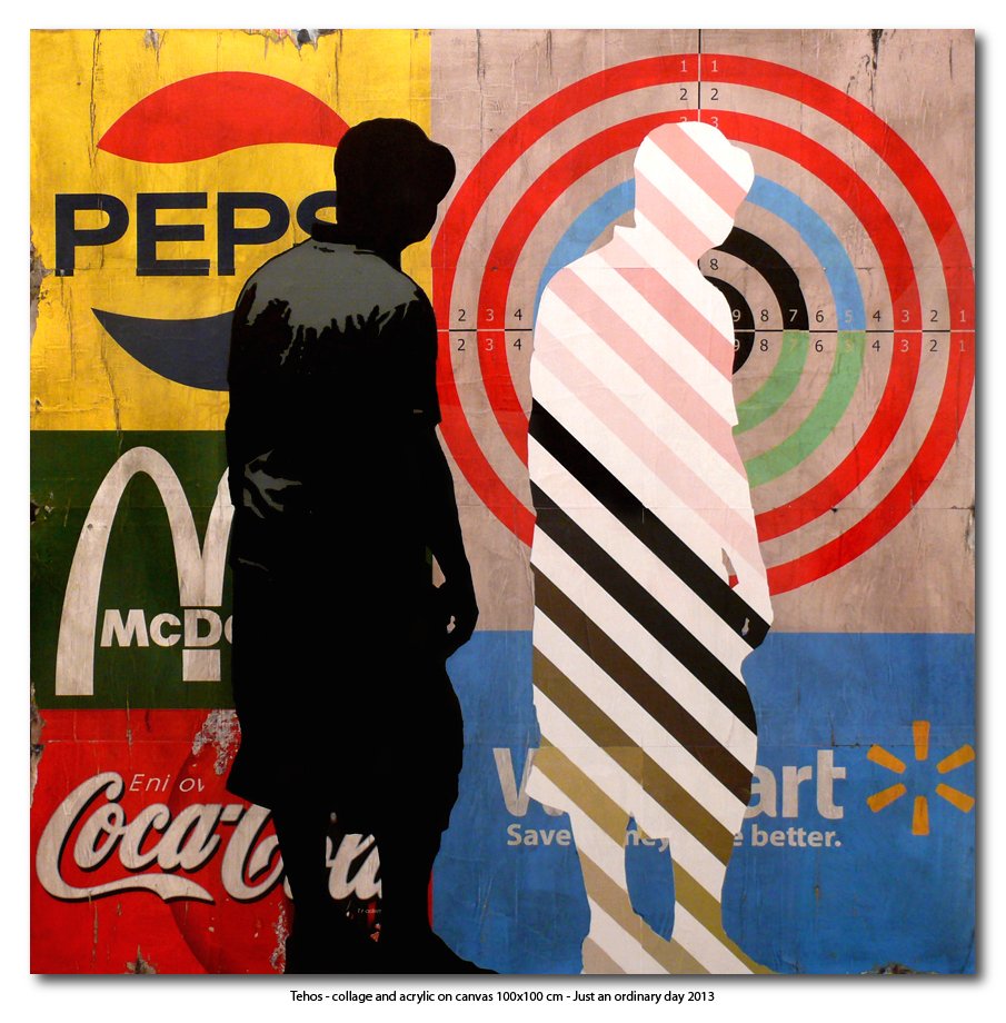 TEHOSART's tweet photo. From the past Tehos #art collage and acrylic on canvas 100x100 cm - Just an ordinary day #popart #neopop #consummer #tehos https://t.co/2x0EfXV1ZQ