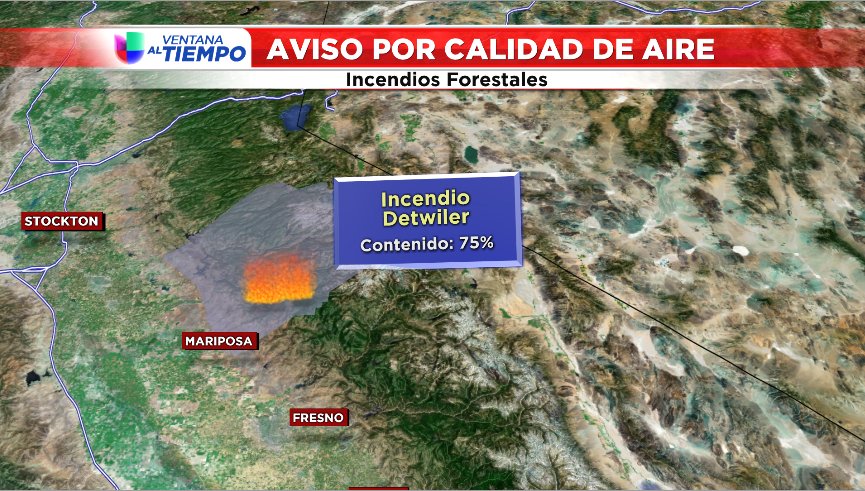 SLopezTiempo's tweet photo. Continúa afectada la calidad del aire en el área del incendio #Detwiler. @noticias21 #CAwx #VigilaeltiempoCalifornia https://t.co/NmB10SGS8b