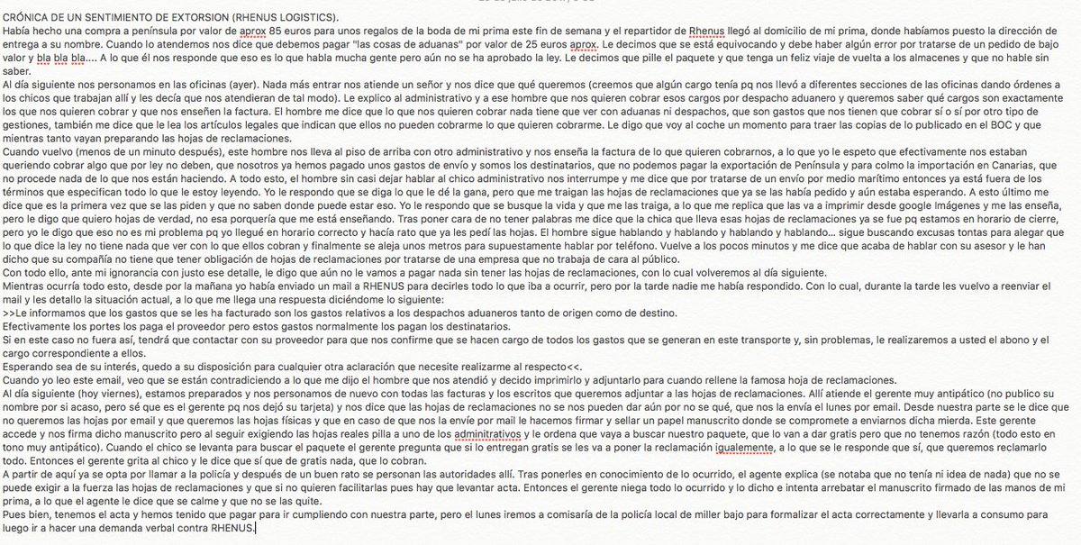Sigo esperando la respuesta de <a href="/RhenusLogEspana/">Rhenus Logistics ES</a> en LPA. En el día de ayer viernes, todos nos hemos sentido extorsionados. <a href="/AutodespachoCan/">AutodespachoCanarias</a>