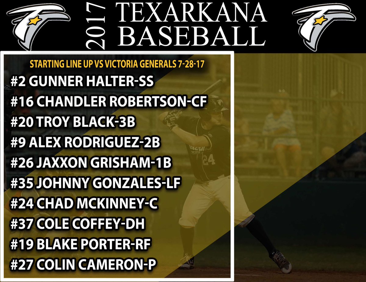 TexarkanaTwins's tweet photo. Tonight's Starting lineup, as the Twins take on the @VicGeneralsTCL for the last time here in Victoria! Game starting shortly! https://t.co/s6H9dkhGqi
