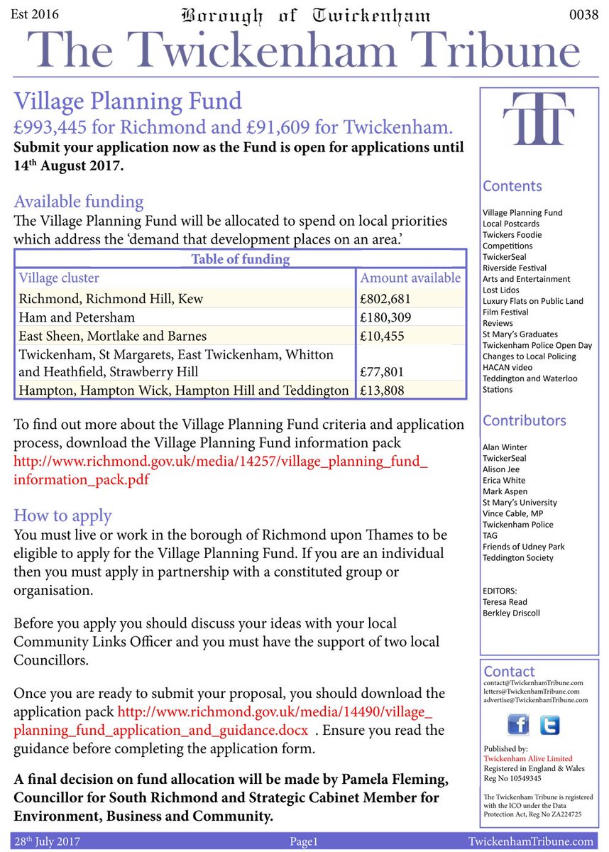 Our latest edition (38) is now available to view on-line twickenhamtribune.com