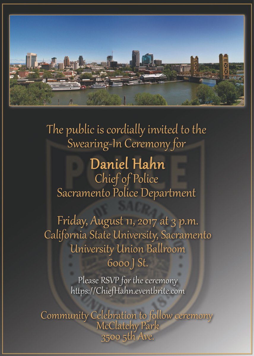 Chief_Hahn's tweet photo. It's been an honor to serve the Roseville community and a true privilege to come home to serve Sac.  ALL invited to celebrate community. https://t.co/YRAxib1WWl