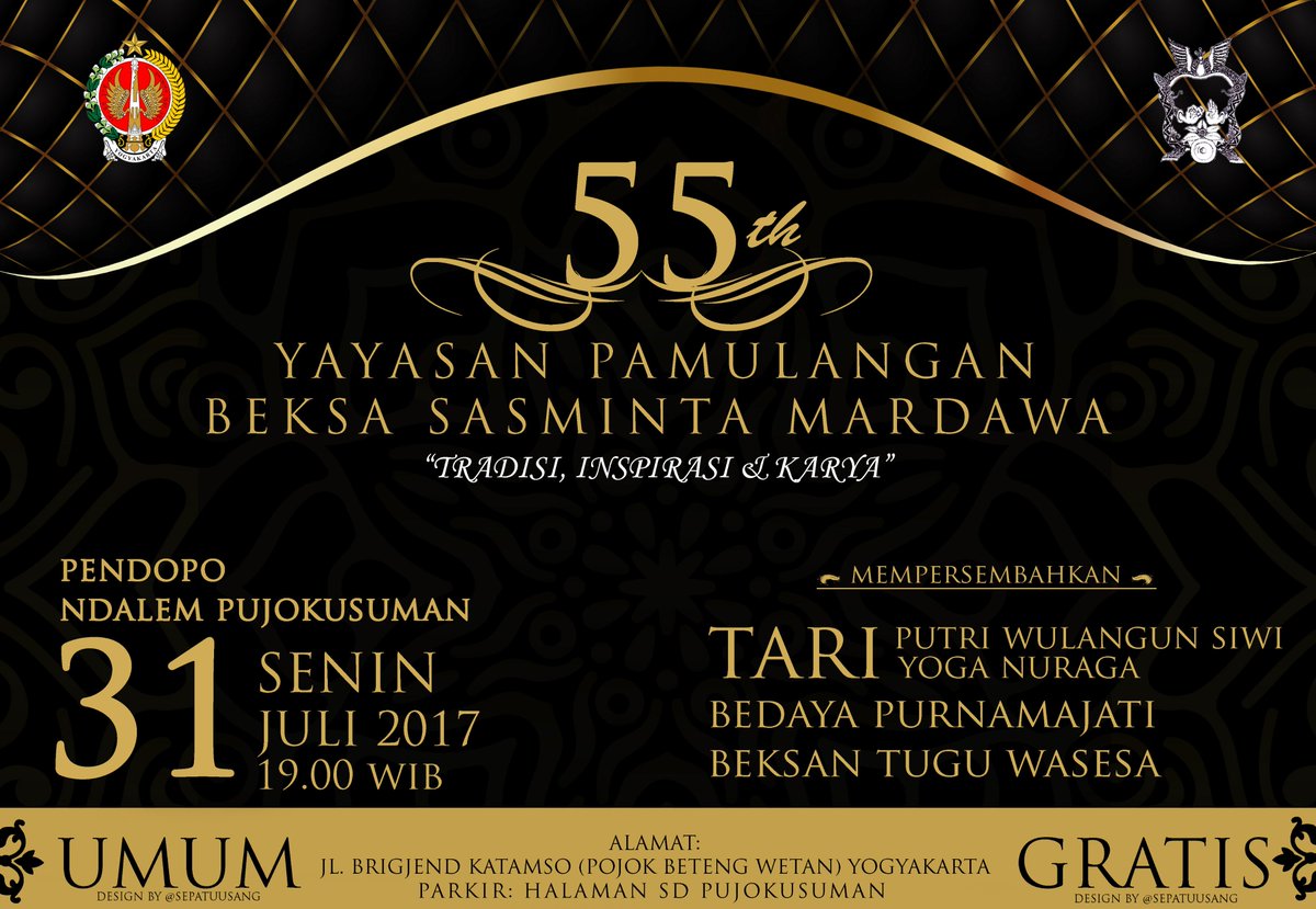 YPBSM_Pujo's tweet photo. Pentas HUT 55th YPBSM | Senin, 31 Juli 2017 | 19.00 wib | Pendopo Ndalem Pujokusuman | Umum &amp; Gratis @jogjatvdottv @JogjaTV @tvrijogja https://t.co/gwBCidNJnz