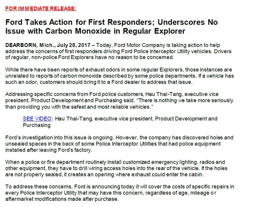 RaeOnTheNews's tweet photo. BREAKING: #Ford says they will pay for repairs to Police #FordExplorers See it's statement here. @fox7austin https://t.co/rpC3yQnSKu