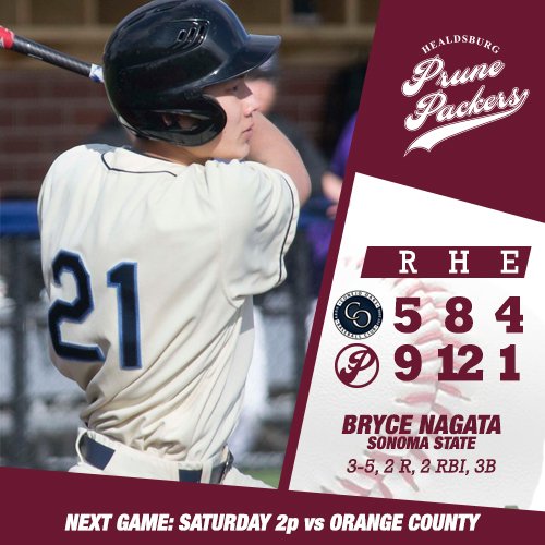 PrunePackers's tweet photo. The Prune Packers WIN!  Game one of the CCL Playoffs goes to HBG as they down the Conejo Oaks 9-5.  Game two tomorrow vs. @ocriptide 2pm! https://t.co/Qny7tUIcx4