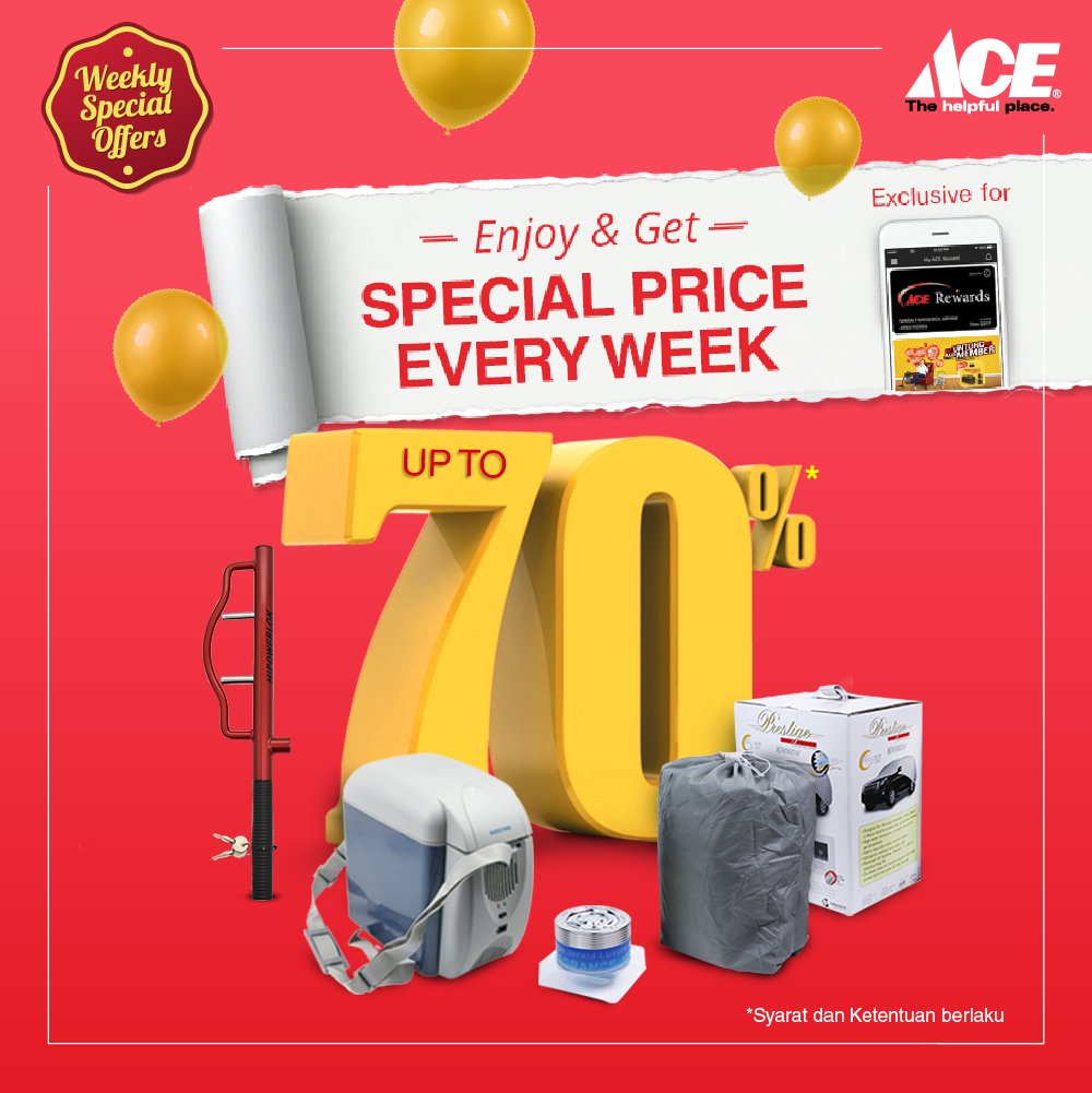 ACEIndonesia's tweet photo. Dapatkan harga special diskon hingga 70% di promo Weekly Special Offers dengan download #ACEMobileApp!
Periode promo sampai 8 Agustus 2017 https://t.co/IHcK99VtCI