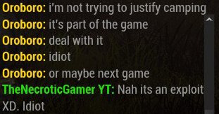 Oroboro's tweet image. Just killed a 4 man SWF group on DbD and they claimed I was cheating and that camping was an exploit...I can't even make this shit up lol