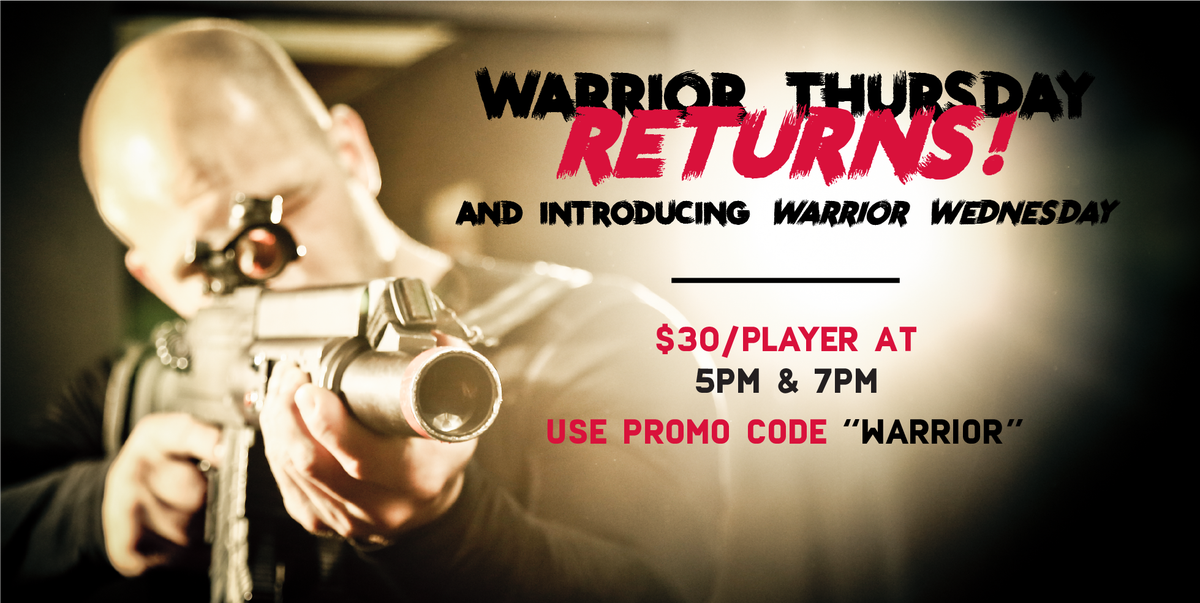 BHLaserCombat's tweet photo. New Battle Times! Warrior Wednesday and Thursday will resume battle times at 5pm &amp; 7pm ONLY effective 8/23! https://t.co/nJ9QMjmzpj