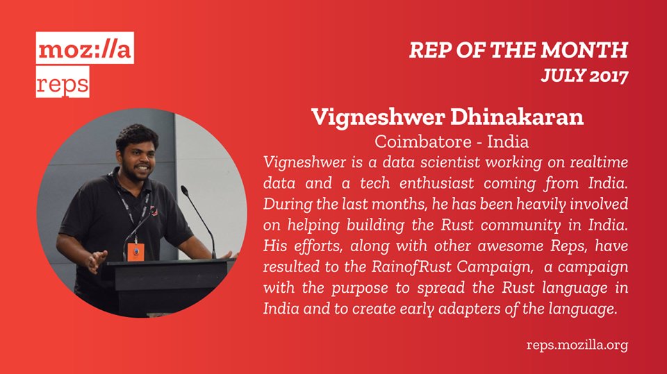mozillaTN's tweet photo. MozillaTN community wishes @dvigneshwer for being a #RepOfTheMonth for July 2017
 You’ve made us all so proud. we are very happy for you. https://t.co/Z3RW0Cjis3