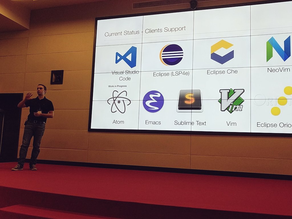 pradeepb3's tweet photo. @mikbarbero giving a talk on Lang Server Protocol at #EclipseSummit2017 - a smart way to support new languages in an IDE like #Eclipse https://t.co/pdWHdkao3d