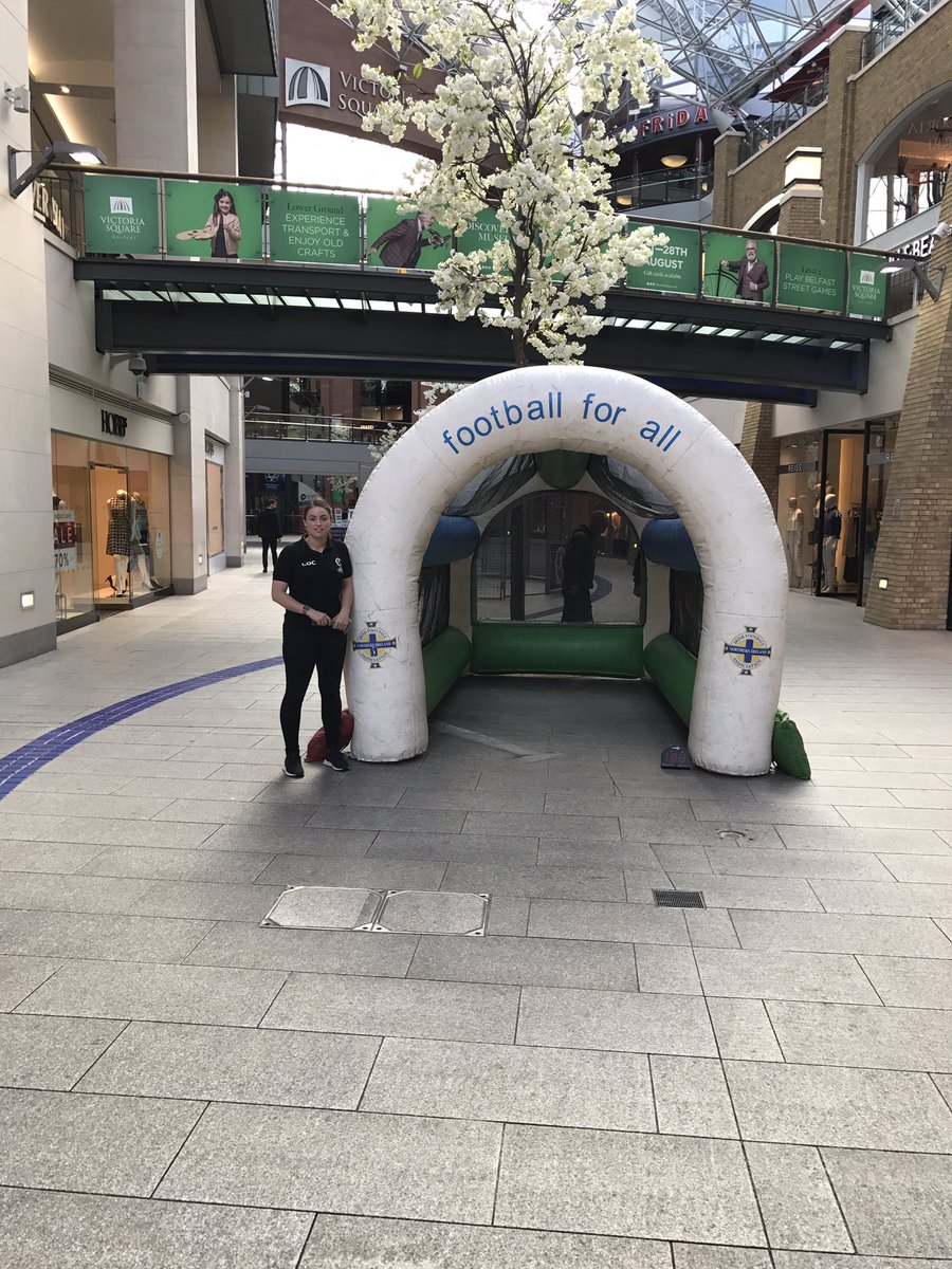 IFAFootballDev's tweet photo. All happening at Victoria Square for final build up of @WU19EURO2017 #speedshooter @officialcoolfm #bestofNI https://t.co/F97UCYKNeA