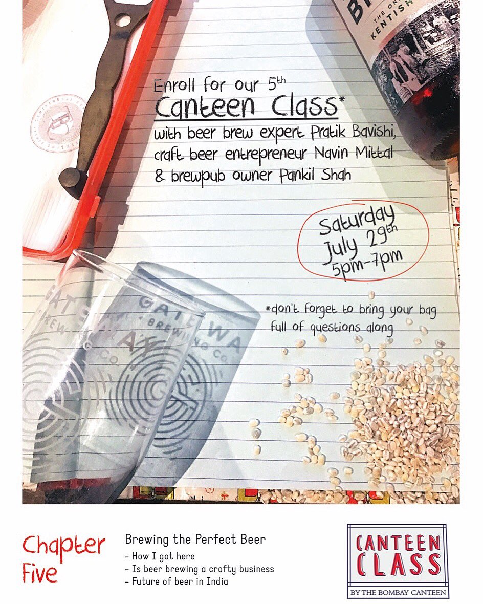 bombaycanteen's tweet photo. Our 5th Canteen Class at @Bombay_Canteen today is all about Beer & we're thrilled to have 3 special people from the world of beer with us! https://t.co/0F8zClPBno