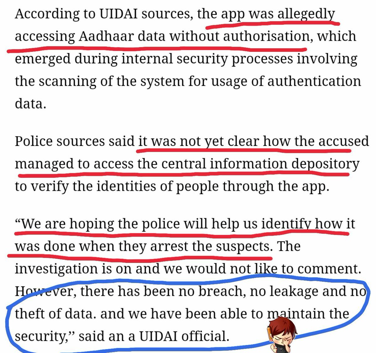 anivar's tweet image. #AadhaarSecurity 
UIDAI: we dont know how accussed accessed CIDR, we hope police will identify
However... 
indianexpress.com/article/india/…