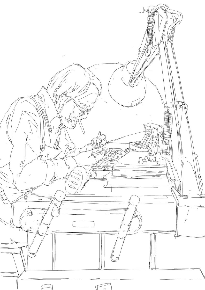 Carpenter on bench. 