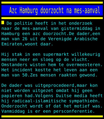 Teletekst's tweet photo. Azc Hamburg doorzocht na mes-aanval https://t.co/Mw5pveOd3L