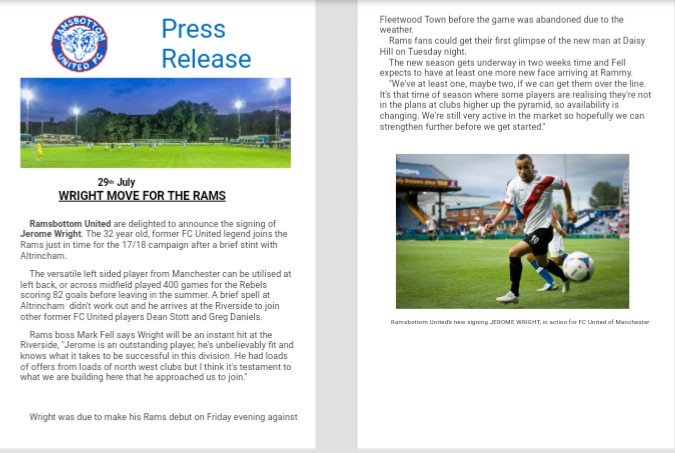 RamsbottomUtd's tweet photo. PRESS RELEASE: It's official, Jerome Wright is a Ram! 🐏💙⚽ @Jay10Wright https://t.co/BYpoqDqapD