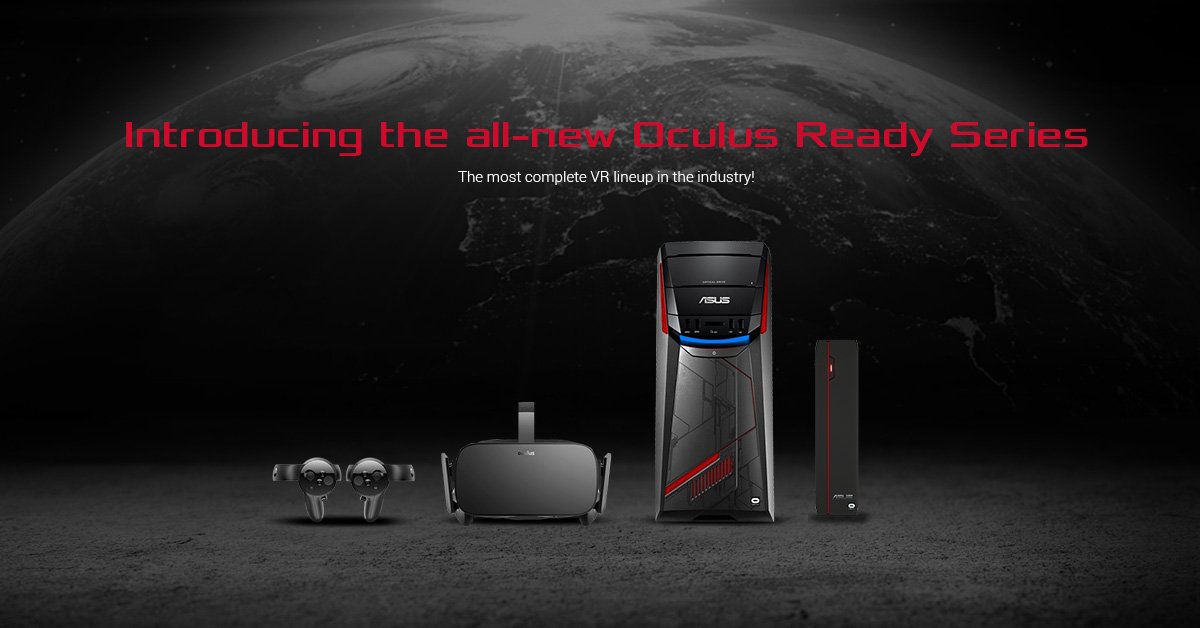 ASUS's tweet photo. A new era of VR begins with the high-value #G11CD gaming desktop, and the all-new, thrilling #VivoPC X! #OculusReady https://t.co/isa6uyVkXJ https://t.co/rT6Hte1upa