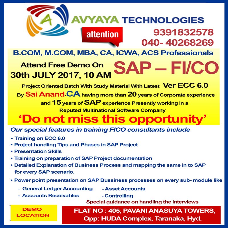 Avyayatech1's tweet photo. Attend Free Demo on SAP-FI/CO
Don't miss the opportunity!!
#FreeDemoSAP #SAP #Avyaya_Technologies https://t.co/UzDGT8HPpj