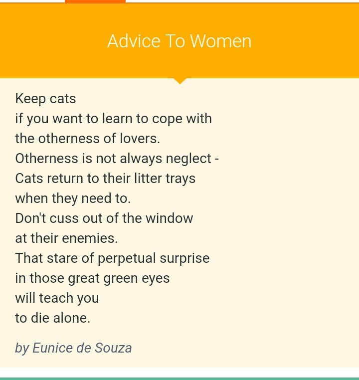 Mohamed Thaver on X: One of d very many poems of Eunice De Souza that I  loved. A poet whose work was accessible & beautiful at the same time RIP   /