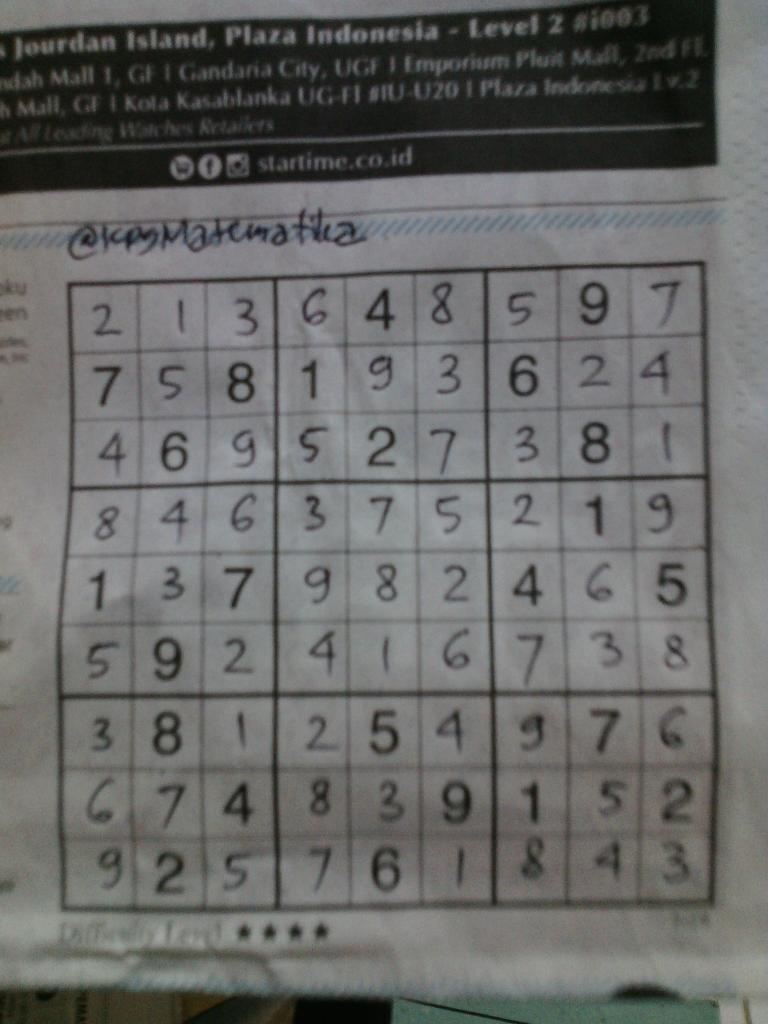 KpgMatematika's tweet photo. @KompasKlasika #TantanganSudoku Hari Sabtu, 29 Juli 2017 #Klasika6 https://t.co/J2O8T7pTx2