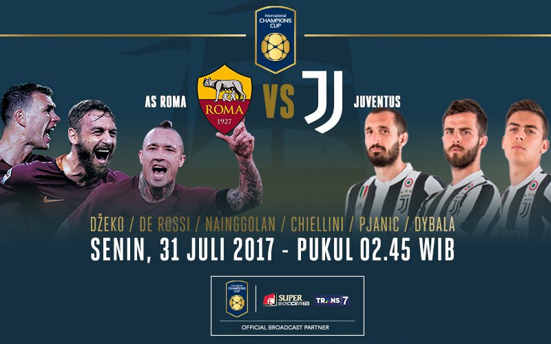 SiaranBolaLivee's tweet photo. #ICC2017 ▪ AS ROMA vs JUVENTUS ▪ Senin 31 Juli 2017 K.O 02.45 WIB [TRANS7 LIVE] https://t.co/hXlboVdx3t
