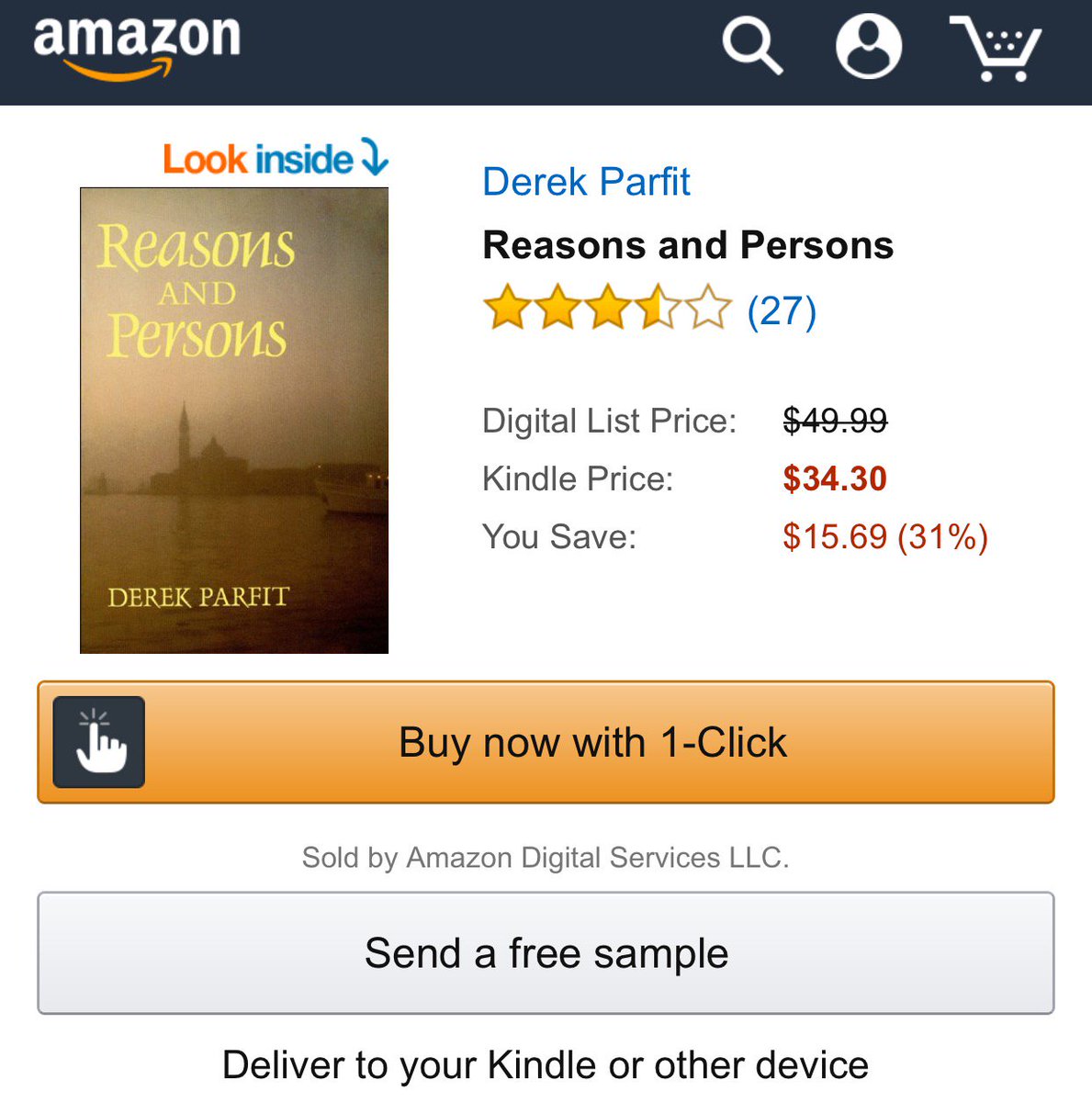 stormgen's tweet photo. Yes, in USD. How possibly is @AmazonKindle more expensive than paperback? #DerekParfit #ReasonsAndPersons https://t.co/UmXOH8DAQJ