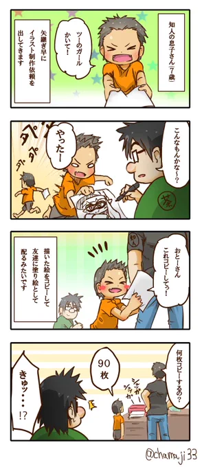 絵を描いてあげて喜んで貰えるのは嬉しいですね。先日、知人から「うちのコピー機が壊れた」と言われましたが私のせいではないと思います。 