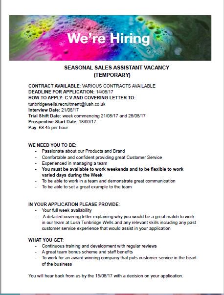 WE'RE RECRUITING !!! We're looking for temporary sales assistants to join our vibrant T.Wells team over Christmas ! 👇👇👇