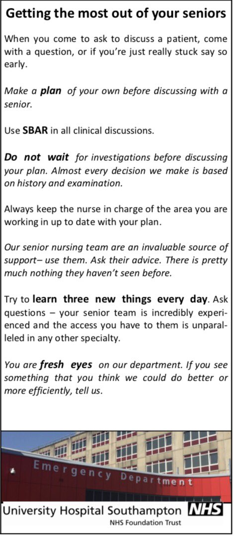 docib's tweet photo. The @UHSFT ED #TipsforNewDocs from our senior medical and nursing team. https://t.co/zAN3K2pKsP