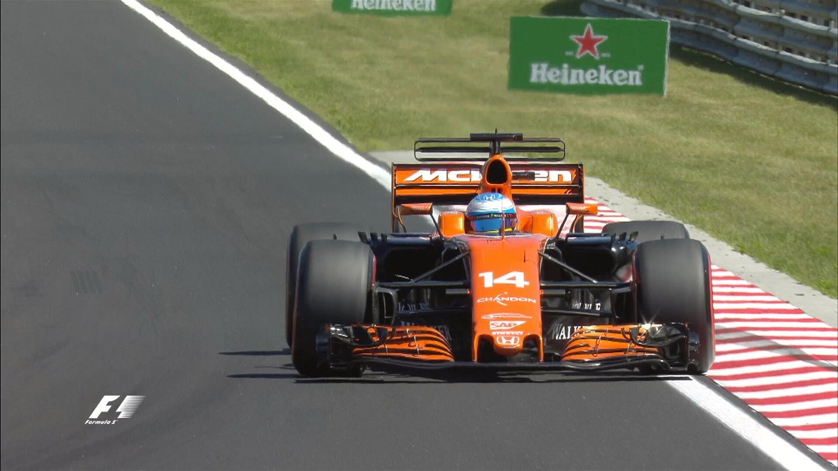 F1's tweet photo. .@alo_oficial getting all he can out of his @McLarenF1 car

RIC (P6) 1:18.714s
ALO (P7) 1:18.884s

#HungarianGP 🇭🇺 #F1 https://t.co/lwCA2E2TwI