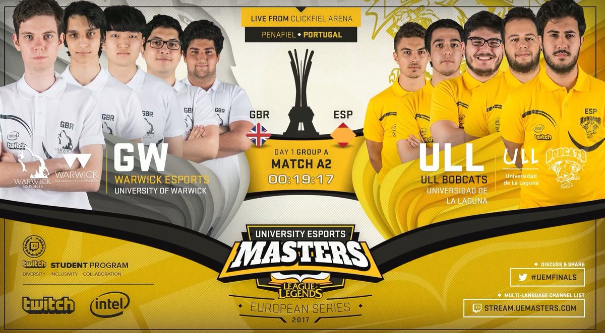 Partido decisivo 🇬🇧<a href="/Warwickesports/">Warwick Esports</a> vs 🇪🇸<a href="/Bobcats_ULL/">Bobcats ULL</a> #UEMFinals. Los laguneros tienen que ganar sí o sí 📺 twitch.tv/uemasters_es